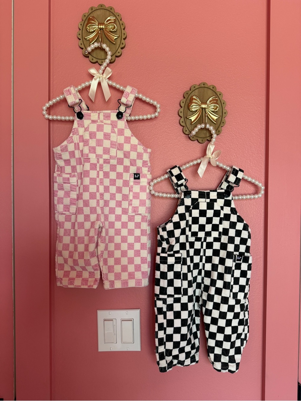 Kids Checkered Overall Romper - Pink & Black